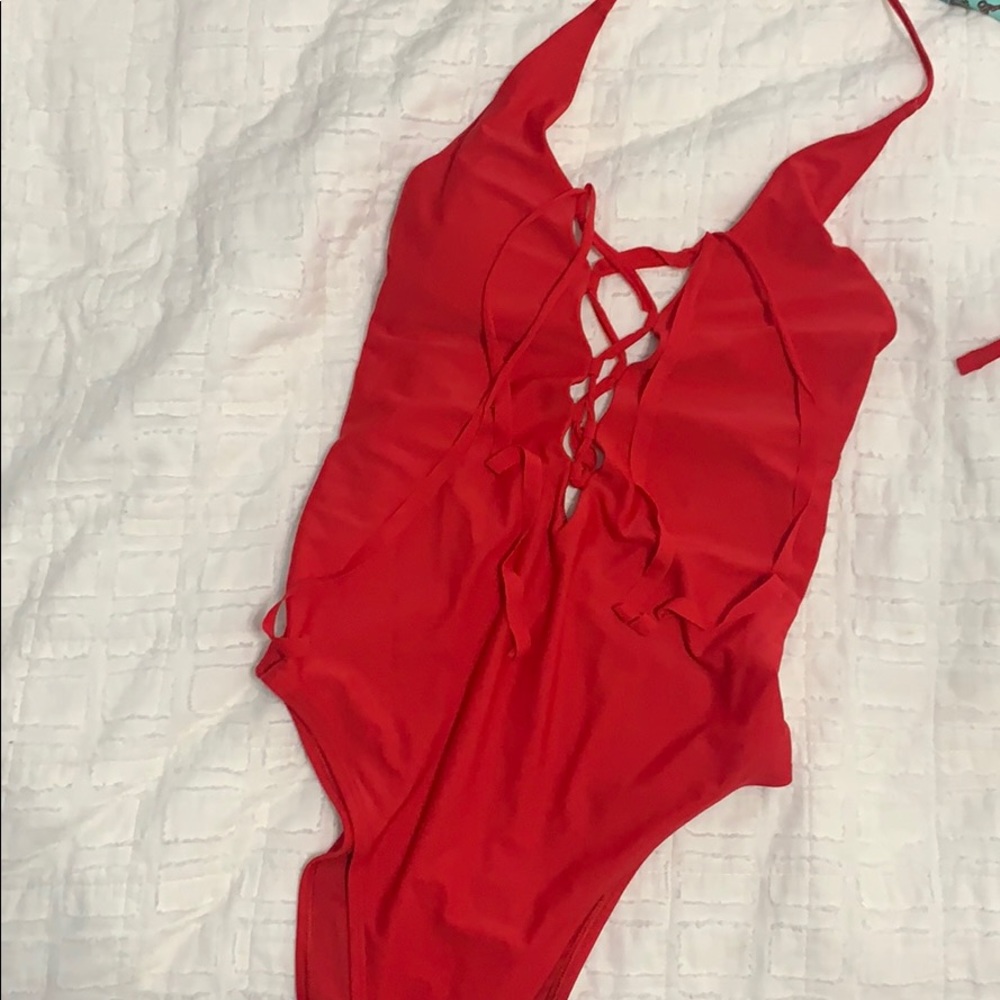 Aerie Red Plunge One Piece